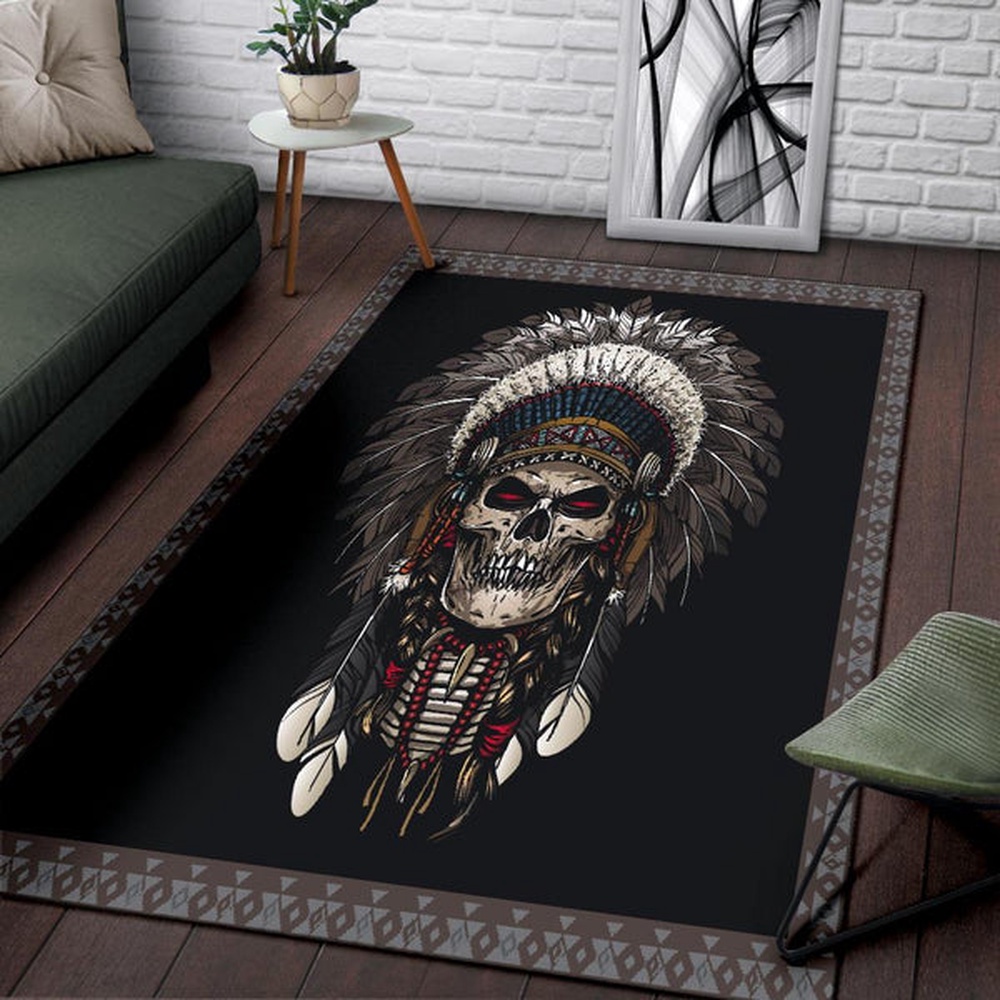 Native American Rug, Native Rugs, Feather Chief Skull Native American Area Rug Native American Rug, Native Rugs, Feather Chief Skull Native American Area Rug