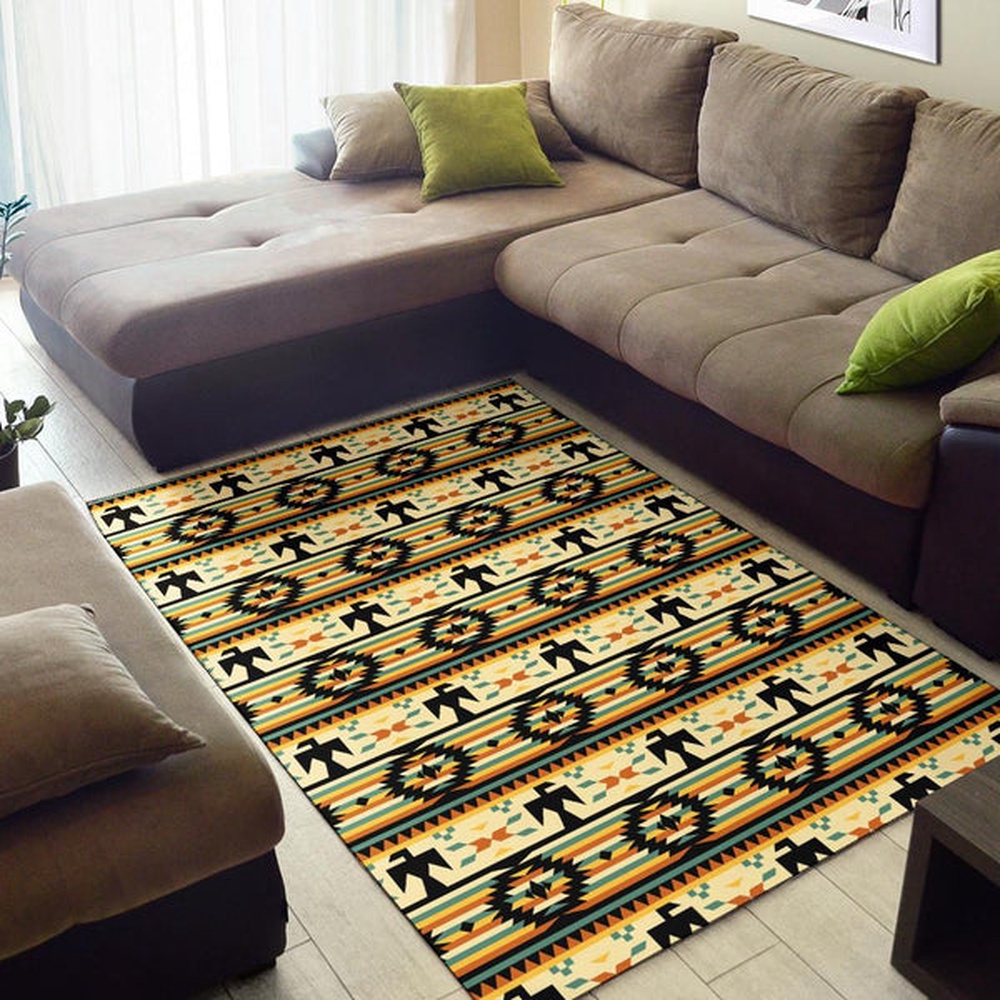 Native American Rug, Native Rugs, Thunderbirds Yellow Native American Design Area Rug
