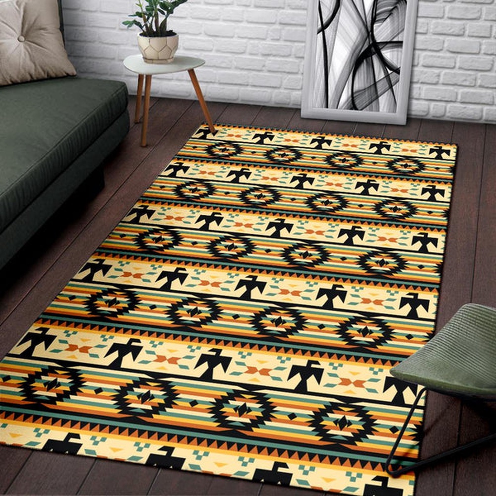 Native American Rug, Native Rugs, Thunderbirds Yellow Native American Design Area Rug