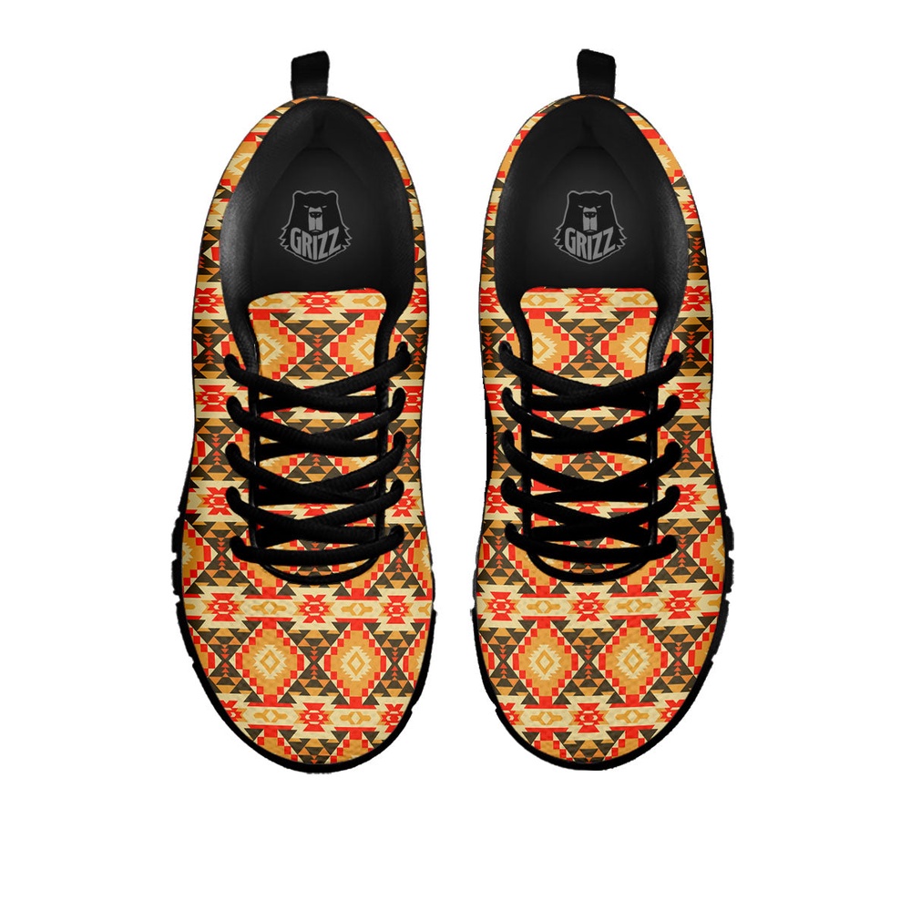 Native American Shoes, American Geometric Native Print Pattern Black Sneaker