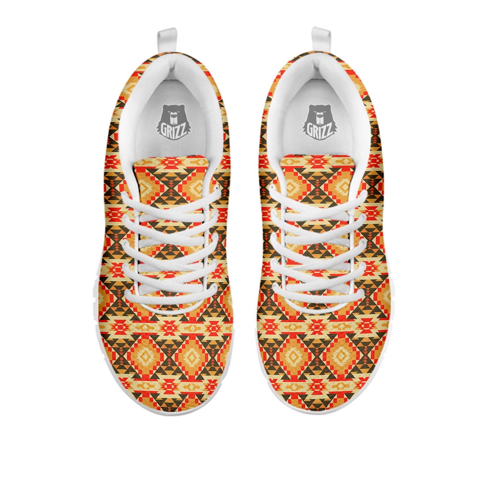 Native American Shoes, American Geometric Native Print Pattern White Sneaker