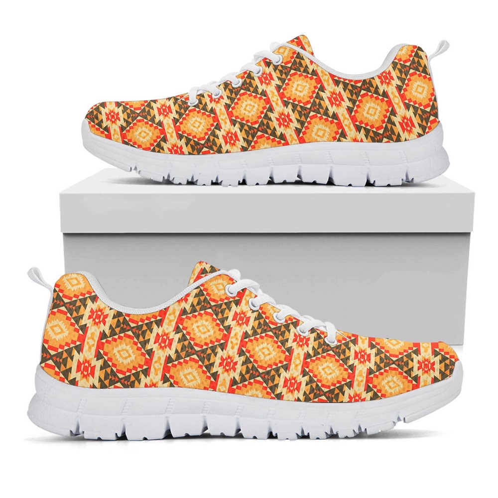 Native American Shoes, American Geometric Native Print Pattern White Sneaker