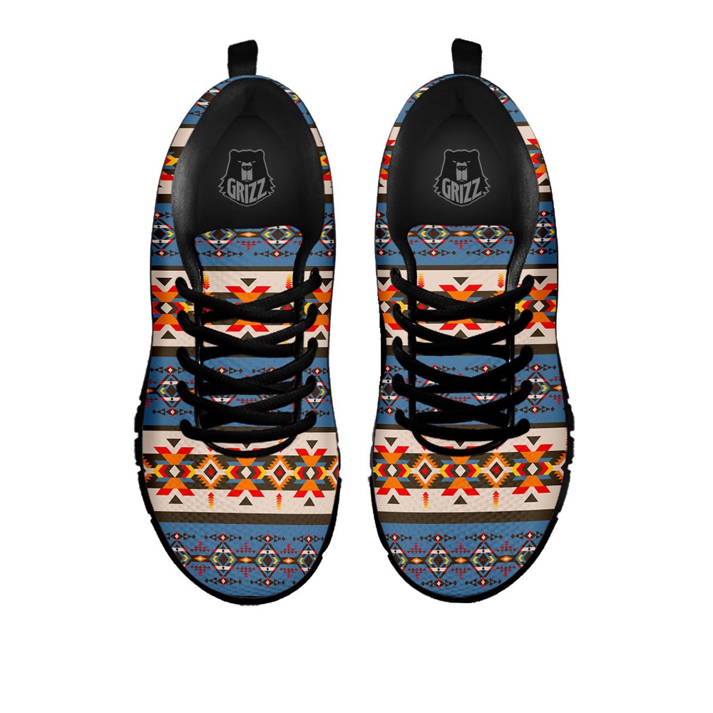 Native American Shoes, American Native Tribal Navajo Print Black Sneaker