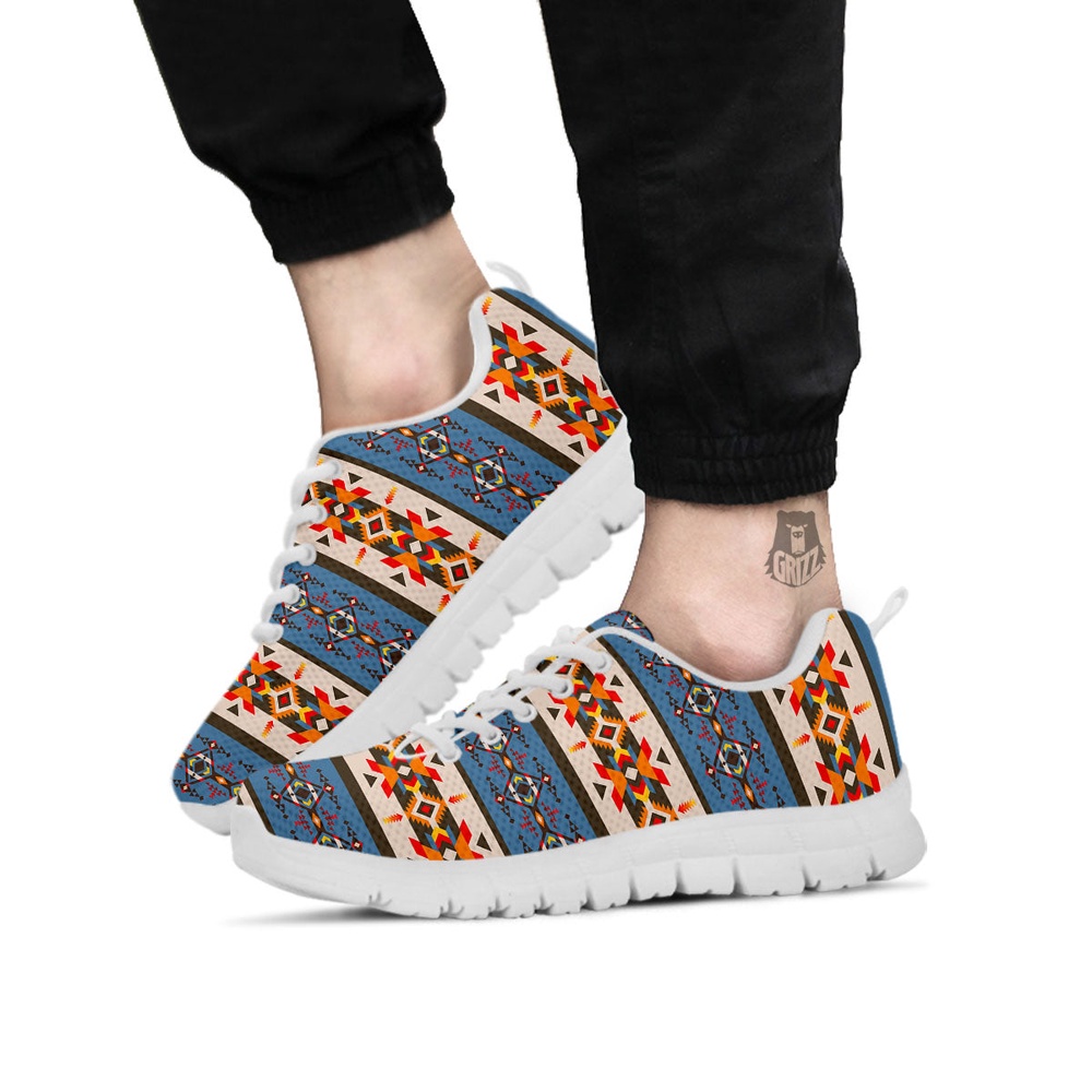 Native American Shoes, American Native Tribal Navajo Print White Sneaker