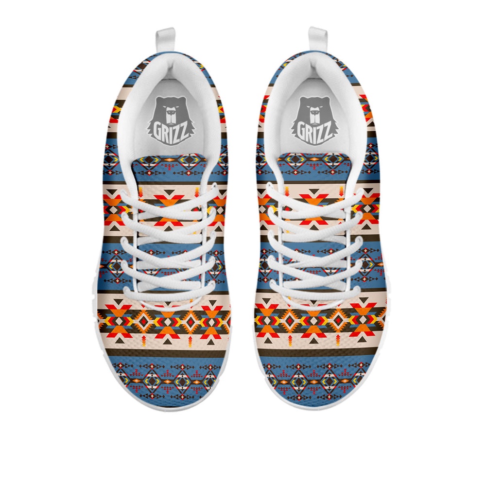 Native American Shoes, American Native Tribal Navajo Print White Sneaker