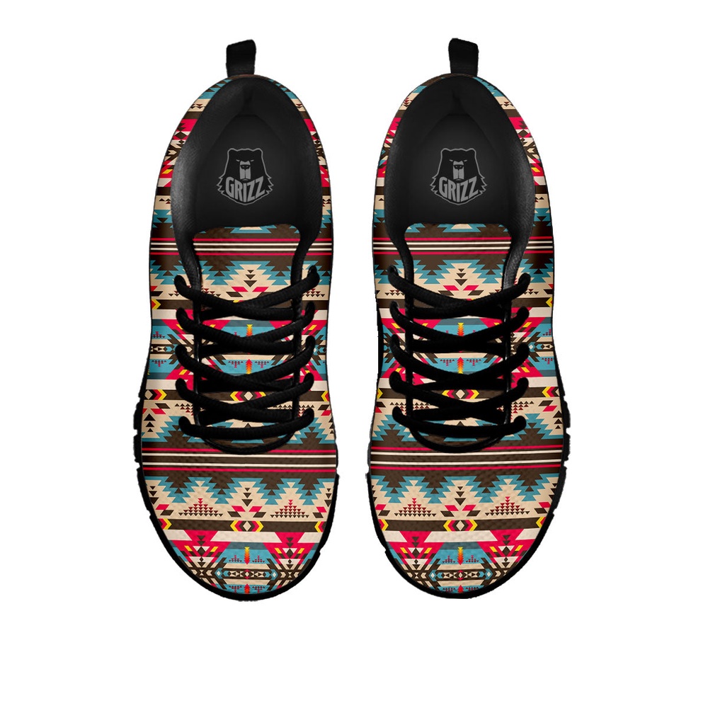 Native American Shoes, American Native Tribal Print Pattern Black Sneaker