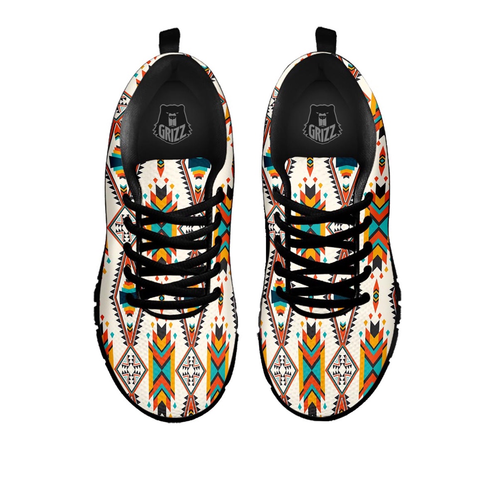Native American Shoes, American Tribal Native Print Pattern Black Sneaker