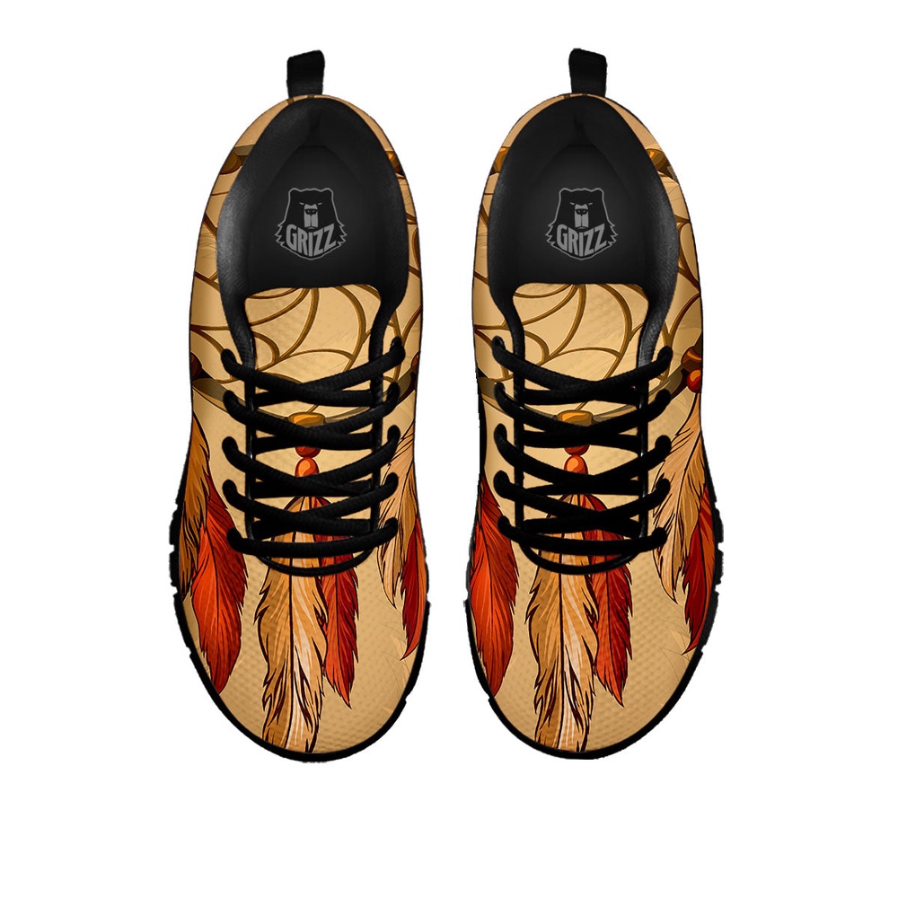 Native American Shoes, Dream Catcher Native American Print Black Sneaker