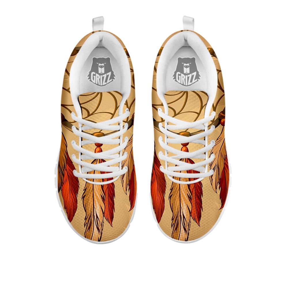 Native American Shoes, Dream Catcher Native American Print White Sneaker