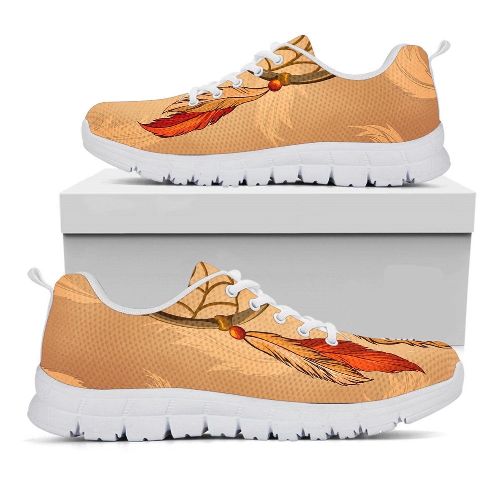 Native American Shoes, Dream Catcher Native American Print White Sneaker