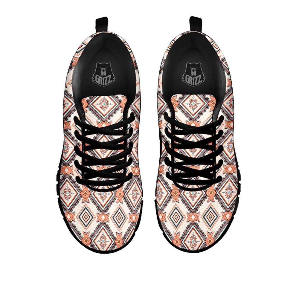 Native American Shoes, Geometric Native American Print Pattern Black Sneaker
