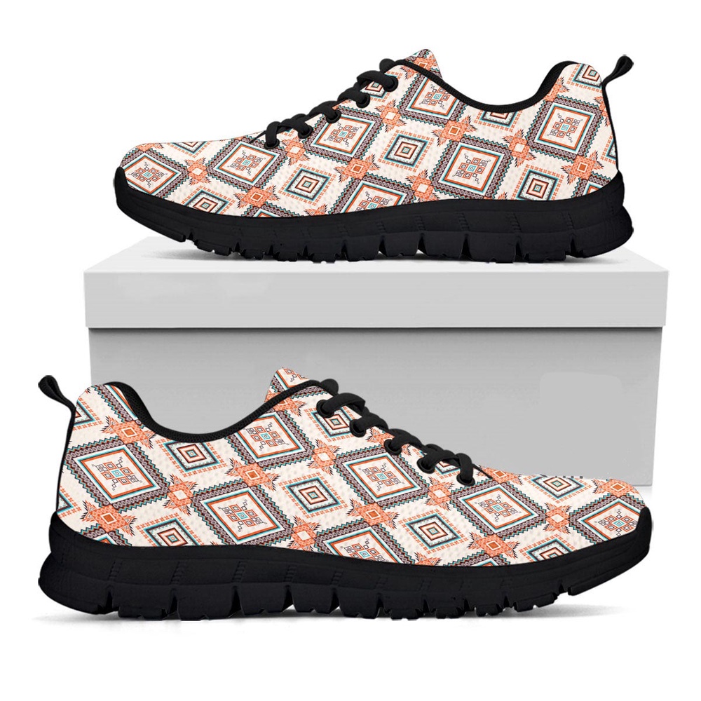 Native American Shoes, Geometric Native American Print Pattern Black Sneaker