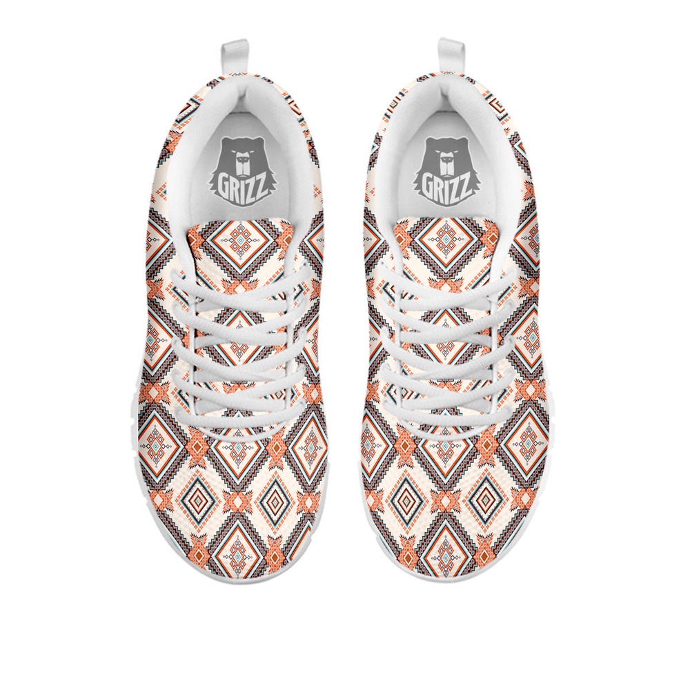 Native American Shoes, Geometric Native American Print Pattern White Sneaker