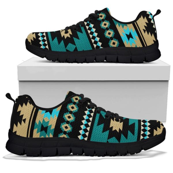 Native American Shoes, Green Ethnic Aztec Pattern Sneaker