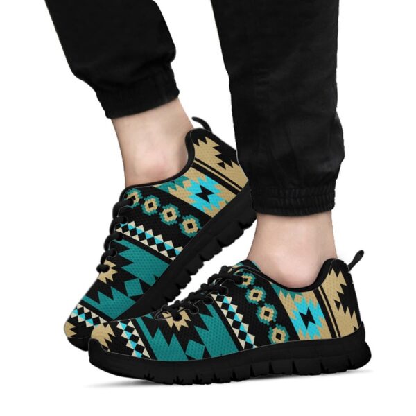 Native American Shoes, Green Ethnic Aztec Pattern Sneaker