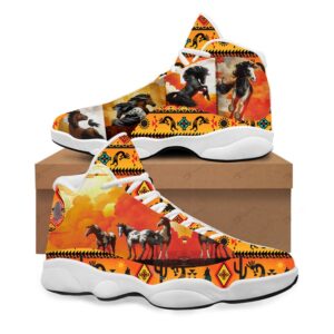 Native American Shoes, Horses Orange Background Native…