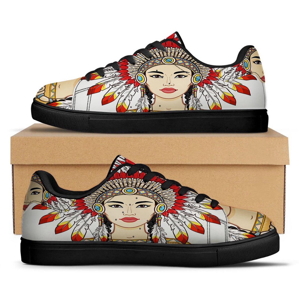 Native American Shoes, Indian Girl Native American Print Black Low Top Sneakers, Native American Low Top Shoes Native American Shoes, Indian Girl Native American Print Black Low Top Sneakers, Native American Low Top Shoes