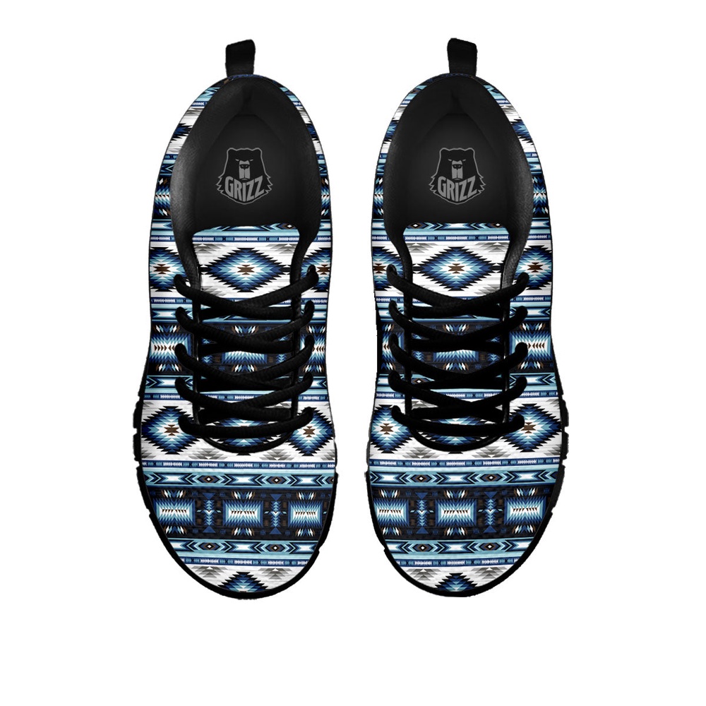 Native American Shoes, Indian Native American Print Pattern Black Sneaker