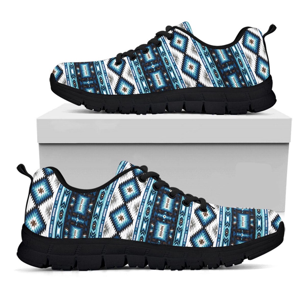 Native American Shoes, Indian Native American Print Pattern Black Sneaker
