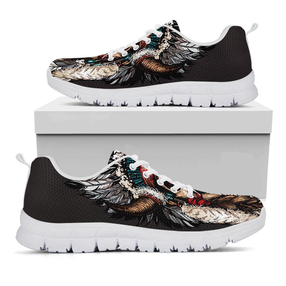 Native American Shoes, Indian Skull Native American Print White Sneaker