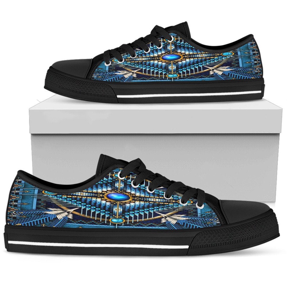 Native American Shoes, Mandala Blue Native American Design Men’s Low Top Canvas Shoe, Native American Low Top Shoes