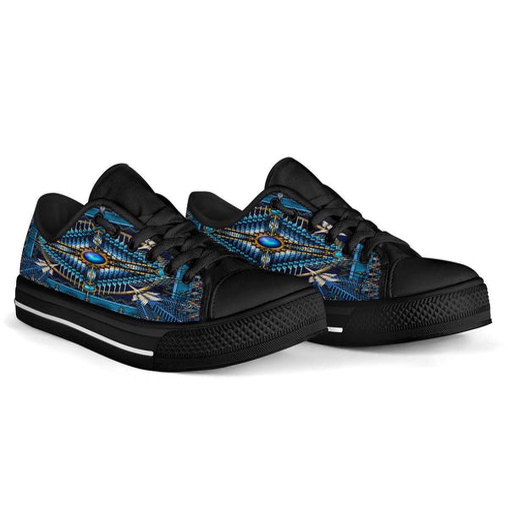 Native American Shoes, Mandala Blue Native American Design Women’s Low Top Canvas Shoe, Native American Low Top Shoes