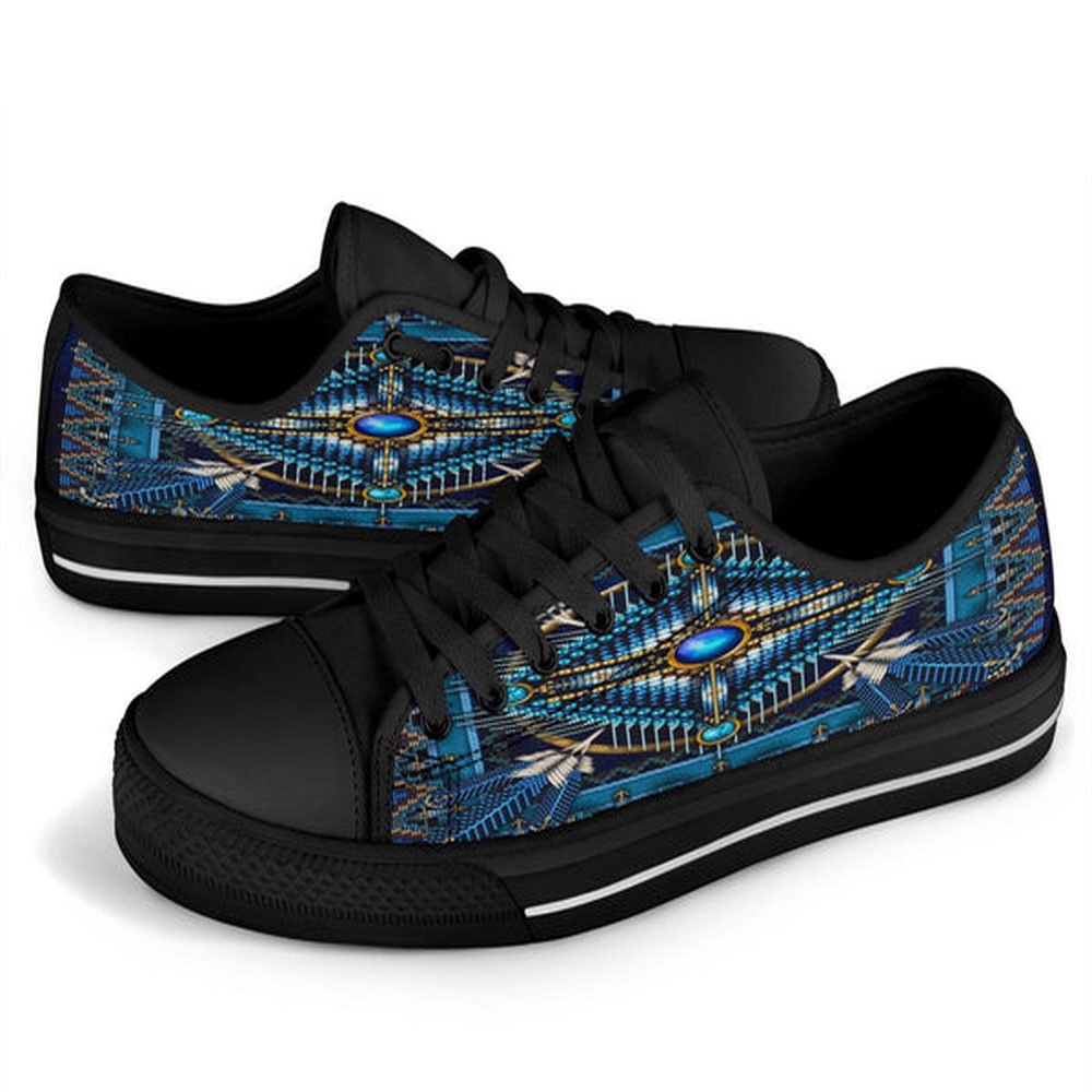 Native American Shoes, Mandala Blue Native American Design Women’s Low Top Canvas Shoe, Native American Low Top Shoes