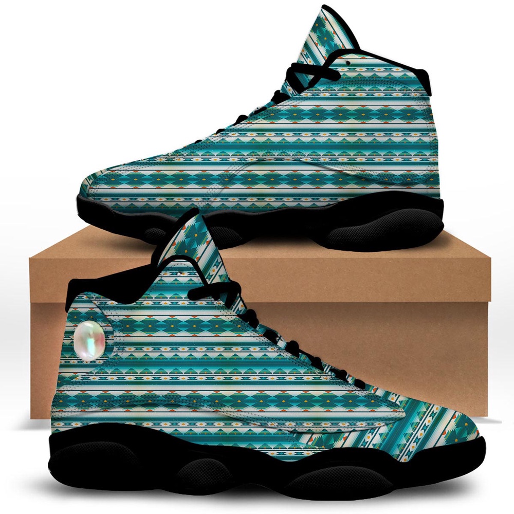 Native American Shoes, Native American Ethnic Print Pattern Black Basketball Shoes, Native American Basketball Shoes