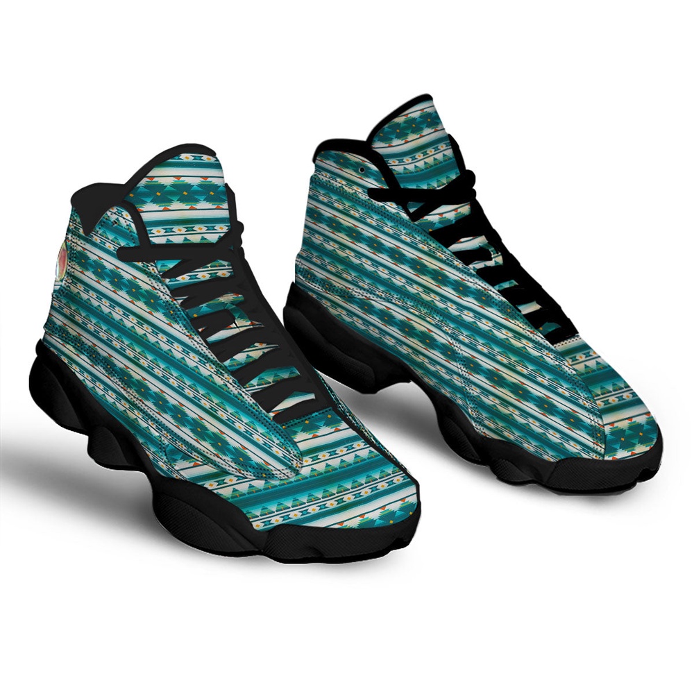 Native American Shoes, Native American Ethnic Print Pattern Black Basketball Shoes, Native American Basketball Shoes
