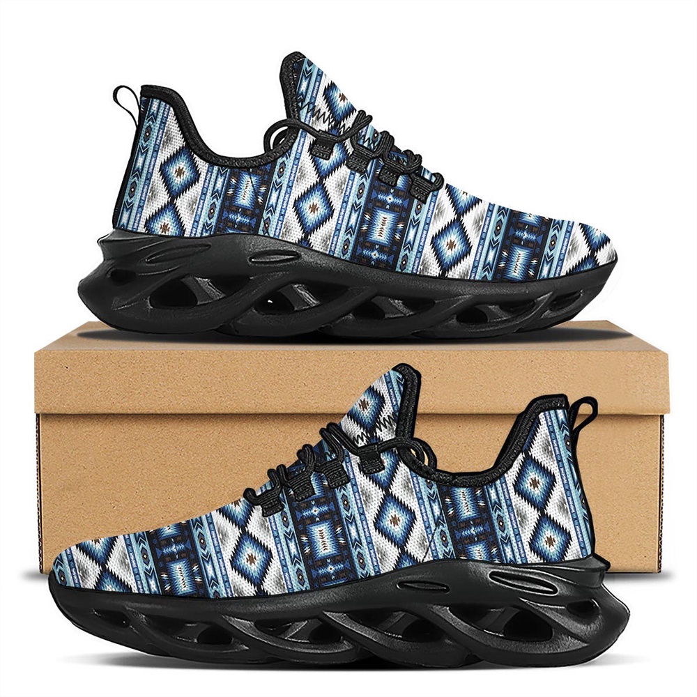 Native American Shoes, Native American Running Shoes, Indian Native American Print Pattern Black Running Shoes