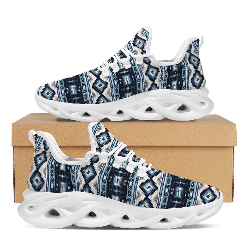 Native American Shoes, Native American Running Shoes, Indian Native American Print Pattern White Running Shoes