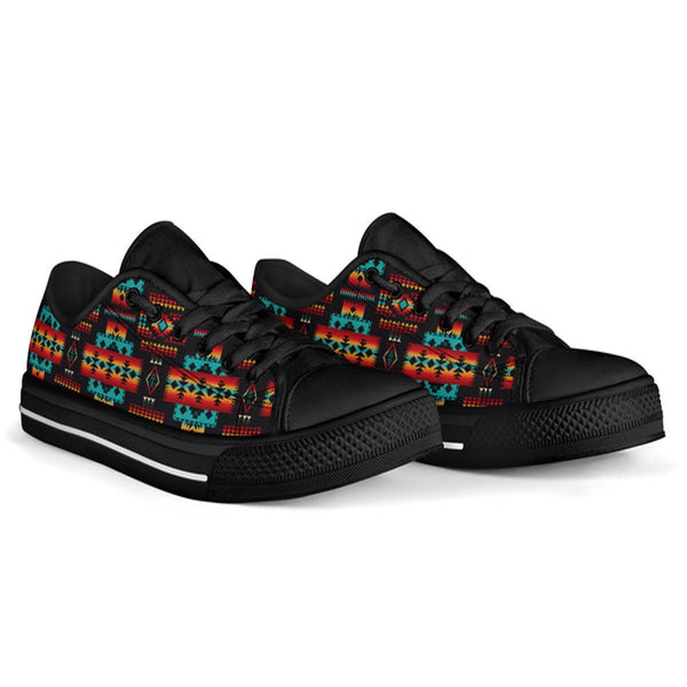 Native American Shoes, Navy Native Tribes Pattern Native American Low Top Shoes, Native American Low Top Shoes
