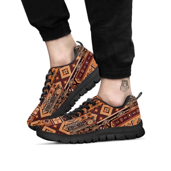 Native American Shoes, Patchwork Grunge Native American Print Pattern Black Sneaker