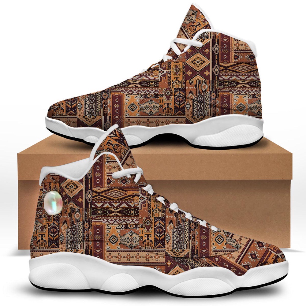 Native American Shoes, Patchwork Grunge Native American Print Pattern White Basketball Shoes, Native American Basketball Shoes Native American Shoes, Patchwork Grunge Native American Print Pattern White Basketball Shoes, Native American Basketball Shoes