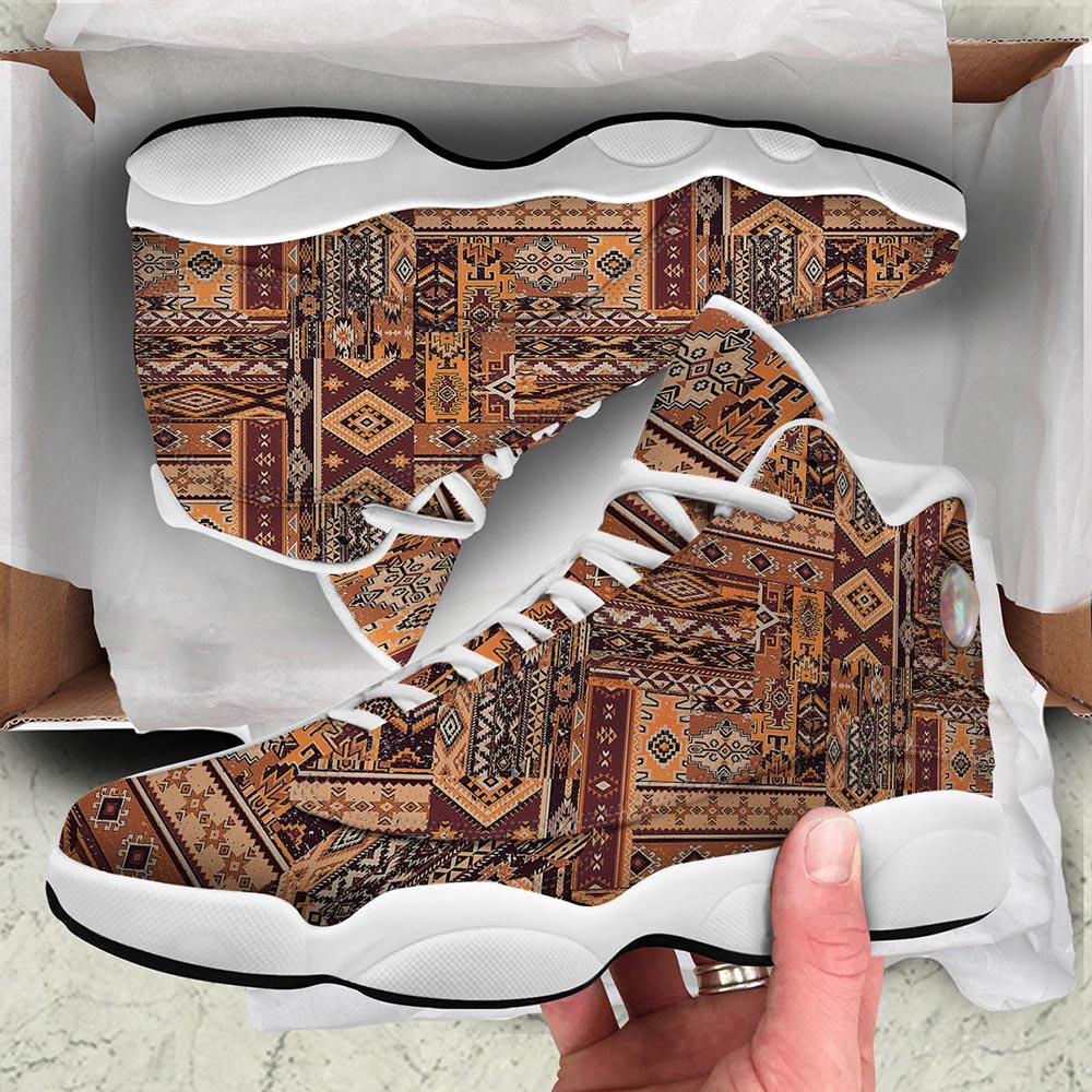Native American Shoes, Patchwork Grunge Native American Print Pattern White Basketball Shoes, Native American Basketball Shoes Native American Shoes, Patchwork Grunge Native American Print Pattern White Basketball Shoes, Native American Basketball Shoes