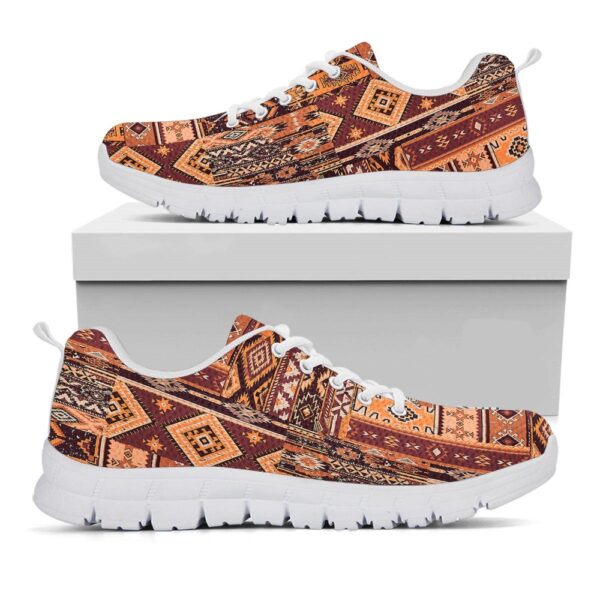 Native American Shoes, Patchwork Grunge Native American Print Pattern White Sneaker