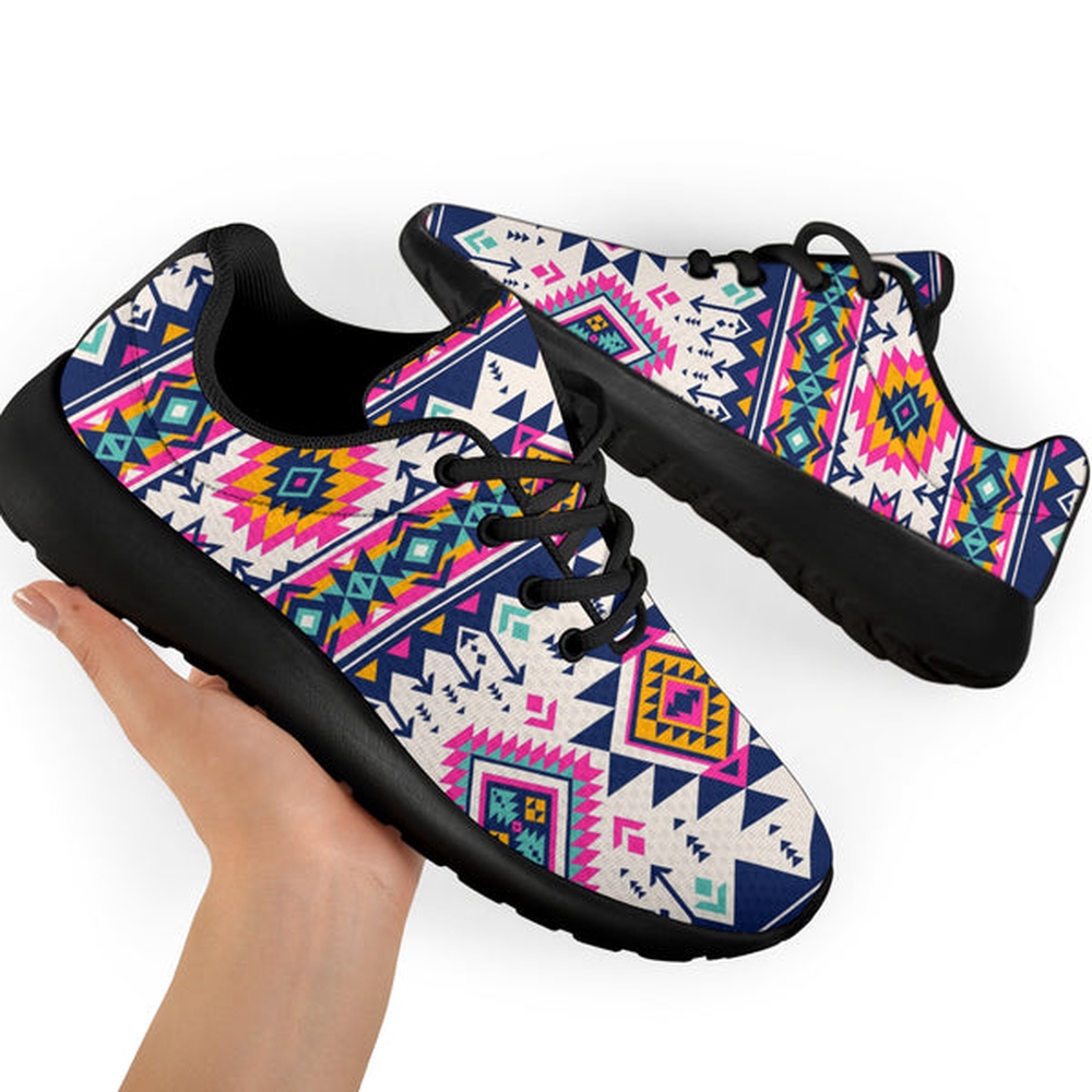 Native American Shoes, Pink Pattern Native Sport Sneakers
