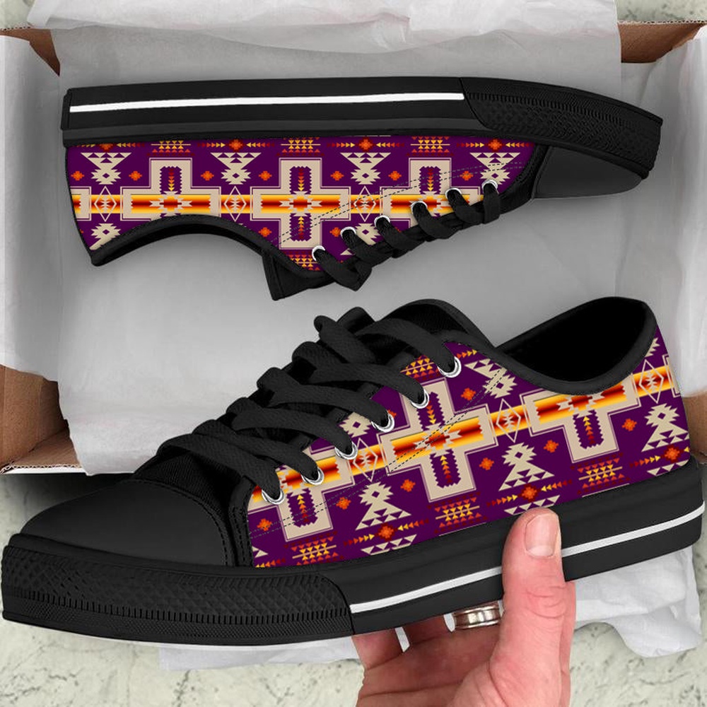 Native American Shoes, Purrple Tribe Design Native American Low Top Canvas Shoe, Native American Low Top Shoes