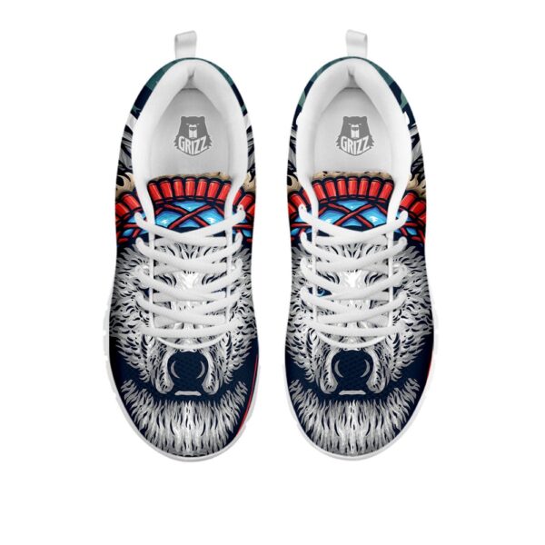 Native American Shoes, Spirit Animal Native American Wolf Print White Sneaker