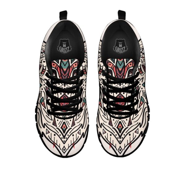 Native American Shoes, Spiritual Wolf Native American Print Black Sneaker