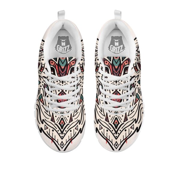 Native American Shoes, Spiritual Wolf Native American Print White Sneaker