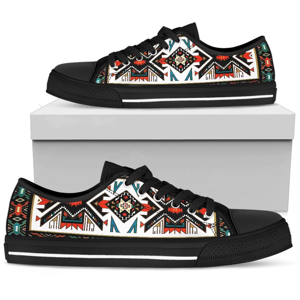 Native American Shoes, Tribal Colorful Pattern Native American Women’s Low Top Canvas Shoe, Native American Low Top Shoes