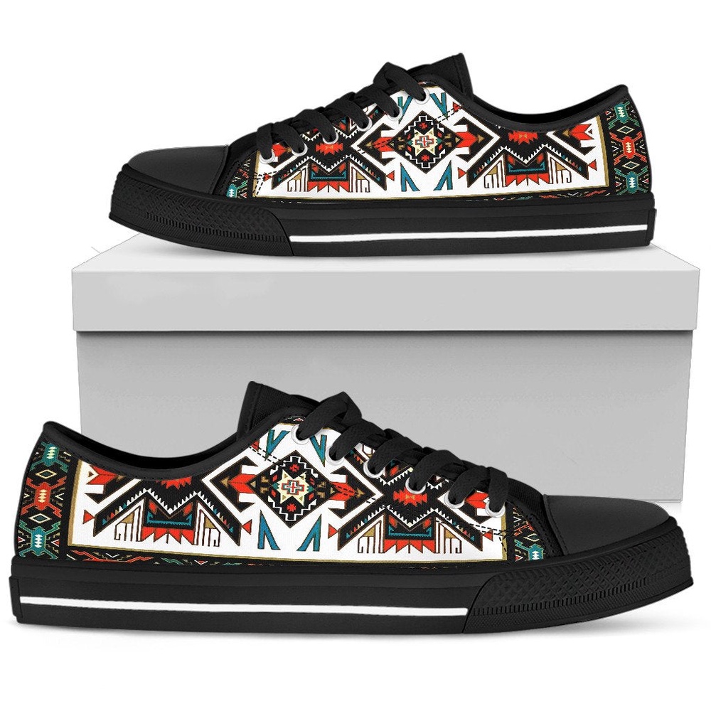 Native American Shoes, Tribal Pattern Colorful Native American Design Women’s Low Top Canvas Shoe, Native American Low Top Shoes