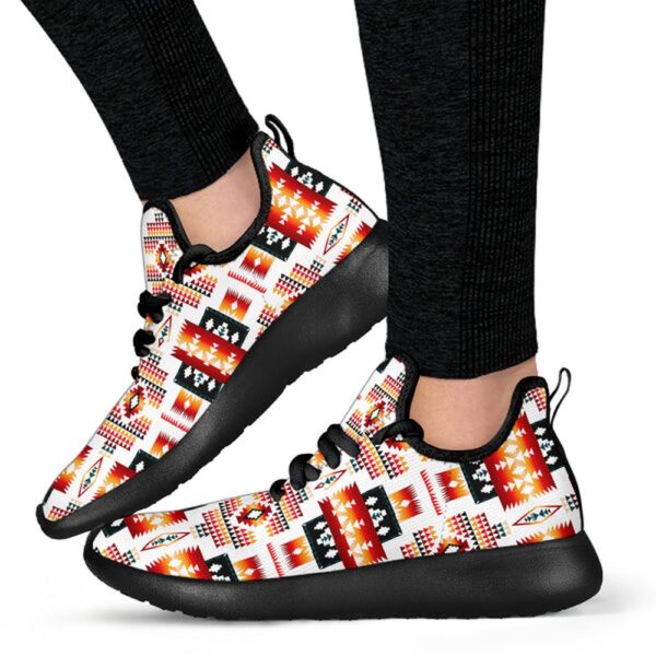 Native American Shoes, White Tribes Pattern Native American Mesh Knit Sneakers