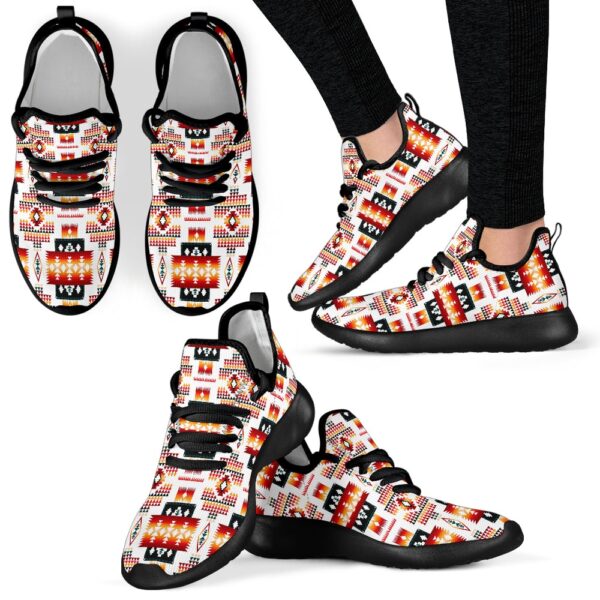Native American Shoes, White Tribes Pattern Native American Mesh Knit Sneakers