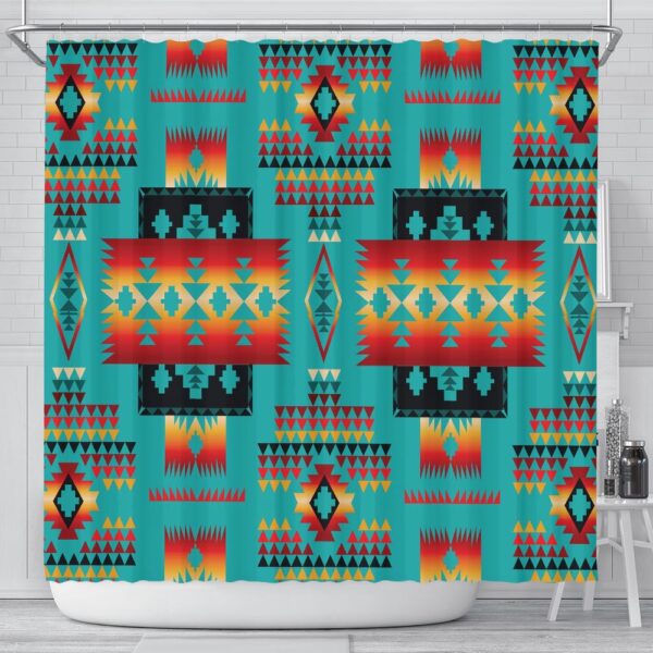 Native American Shower Curtain, Blue Native Tribes Pattern Native American Shower Curtain, Designer Shower Curtains