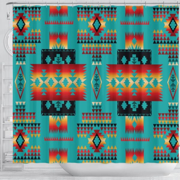 Native American Shower Curtain, Blue Native Tribes Pattern Native American Shower Curtain, Designer Shower Curtains