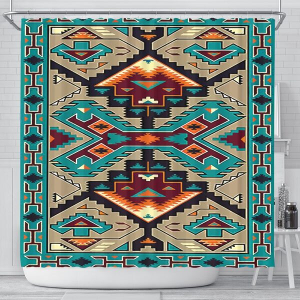Native American Shower Curtain, Blue Tribe Pattern Native American Design Shower Curtain, Designer Shower Curtains