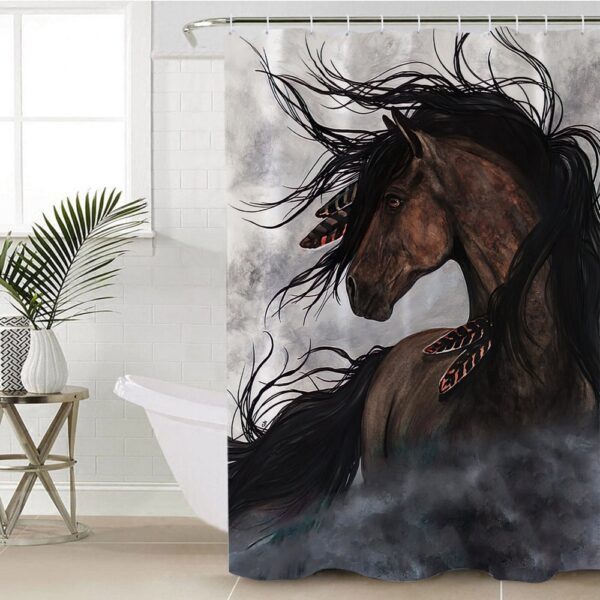 Native American Shower Curtain, Brown Horse Native American Shower Curtain, Designer Shower Curtains