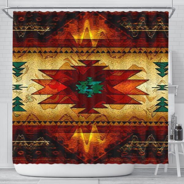 Native American Shower Curtain, Brown Tribe Pattern Native American Design Shower Curtain, Designer Shower Curtains